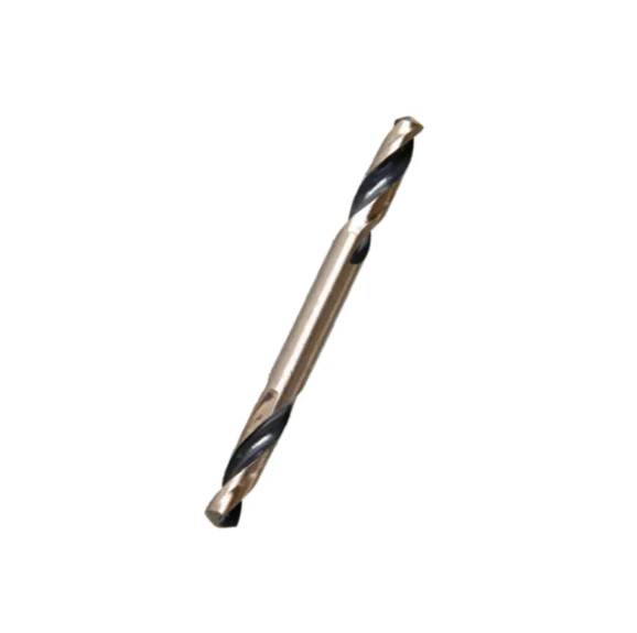 HSS twist drill bit with gold finish, isolated on white.