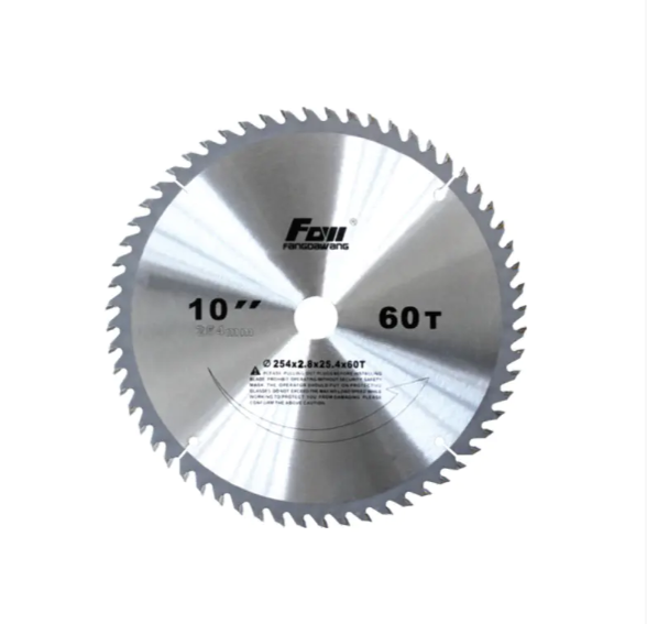10-inch 60-tooth TCT circular saw blade for wood cutting, isolated on white.